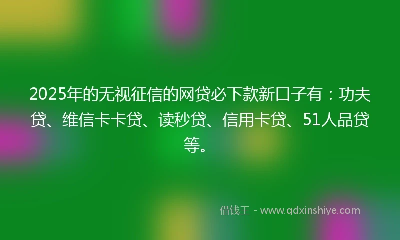 2025年的无视征信的网贷必下款新口子有：功夫贷、维信卡卡贷、读秒贷、信用卡贷、51人品贷等。
