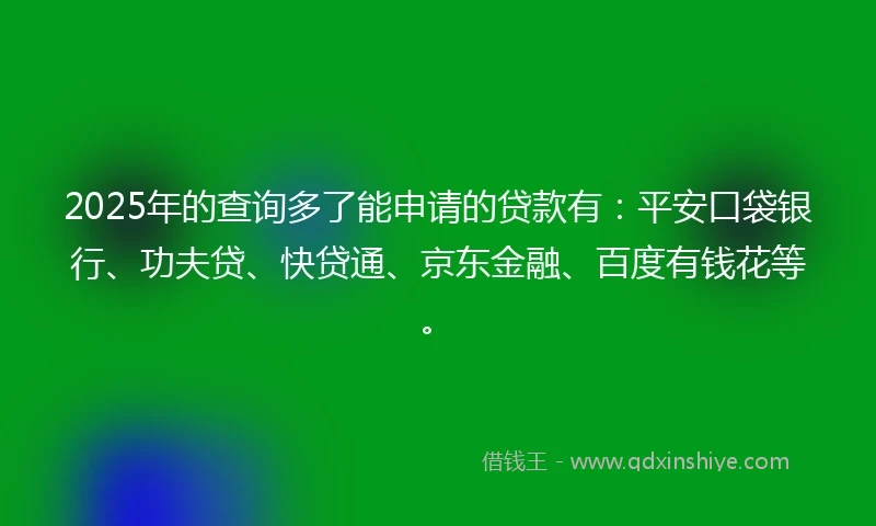 2025年的查询多了能申请的贷款有：平安口袋银行、功夫贷、快贷通、京东金融、百度有钱花等。