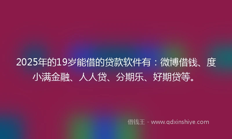 2025年的19岁能借的贷款软件有：微博借钱、度小满金融、人人贷、分期乐、好期贷等。