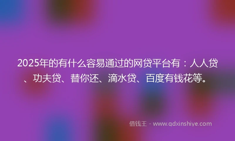 2025年的有什么容易通过的网贷平台有：人人贷、功夫贷、替你还、滴水贷、百度有钱花等。