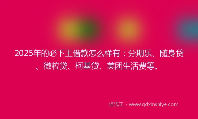 2025年的必下王借款怎么样有：分期乐、随身贷、微粒贷、柯基贷、美团生活费等。