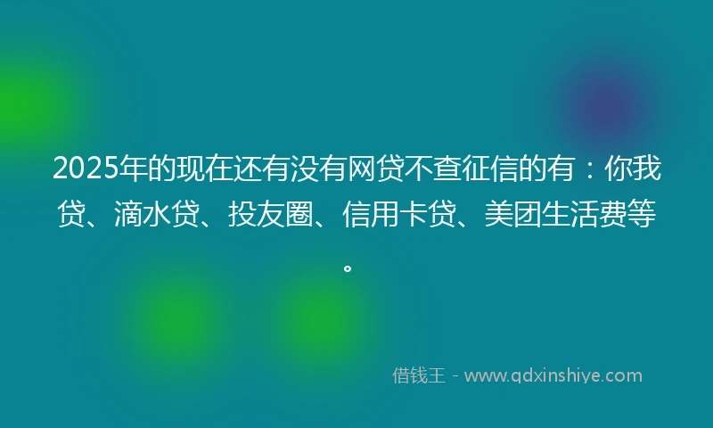2025年的现在还有没有网贷不查征信的有：你我贷、滴水贷、投友圈、信用卡贷、美团生活费等。