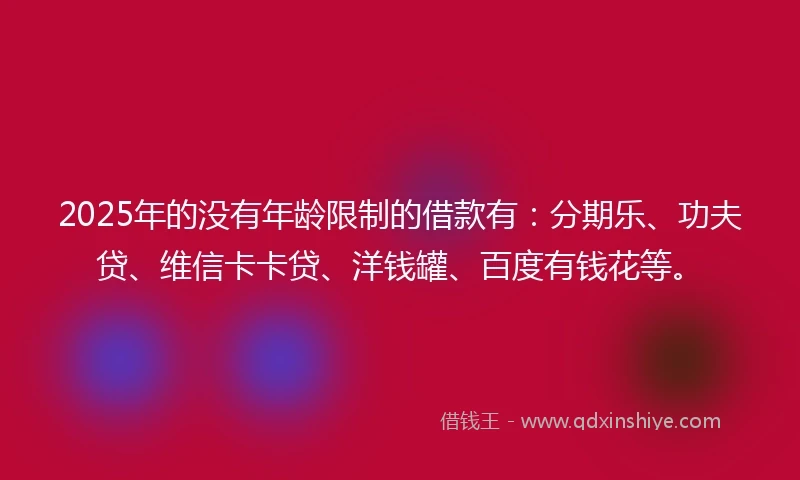 2025年的没有年龄限制的借款有：分期乐、功夫贷、维信卡卡贷、洋钱罐、百度有钱花等。