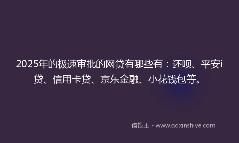 2025年的极速审批的网贷有哪些有：还呗、平安i贷、信用卡贷、京东金融、小花钱包等。