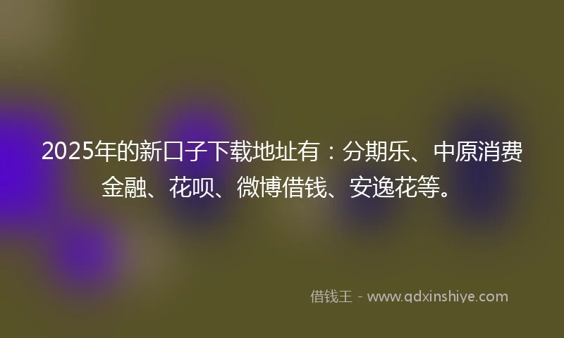 2025年的新口子下载地址有：分期乐、中原消费金融、花呗、微博借钱、安逸花等。
