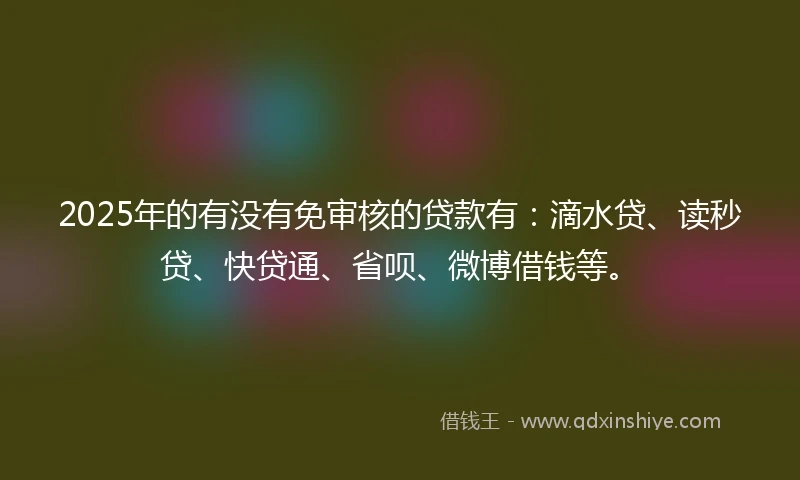 2025年的有没有免审核的贷款有：滴水贷、读秒贷、快贷通、省呗、微博借钱等。