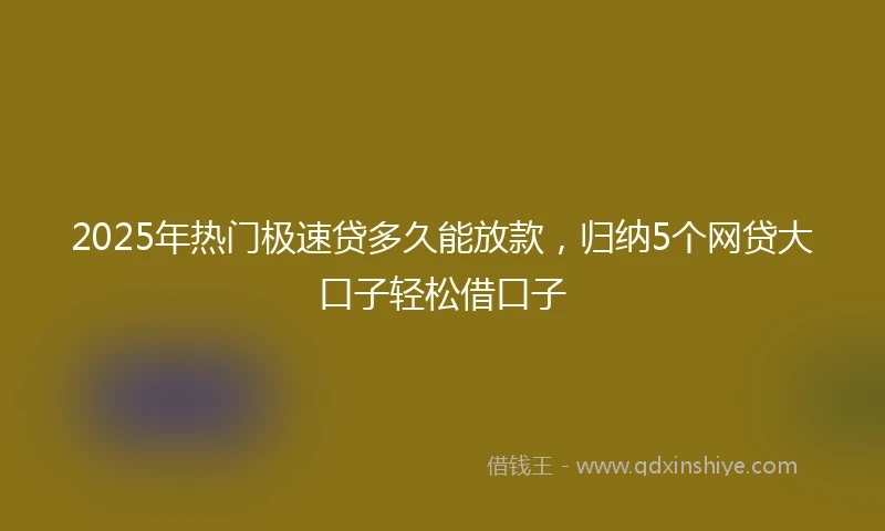 2025年热门极速贷多久能放款，归纳5个网贷大口子轻松借口子