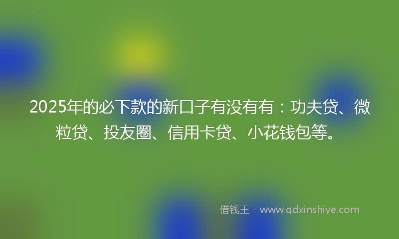 2025年的必下款的新口子有没有有：功夫贷、微粒贷、投友圈、信用卡贷、小花钱包等。