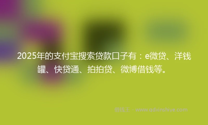 2025年的支付宝搜索贷款口子有：e微贷、洋钱罐、快贷通、拍拍贷、微博借钱等。
