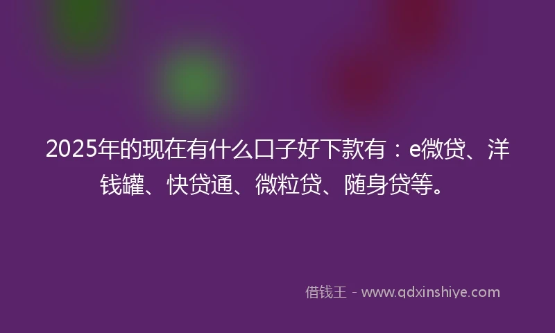 2025年的现在有什么口子好下款有：e微贷、洋钱罐、快贷通、微粒贷、随身贷等。