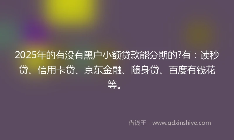2025年的有没有黑户小额贷款能分期的?有：读秒贷、信用卡贷、京东金融、随身贷、百度有钱花等。