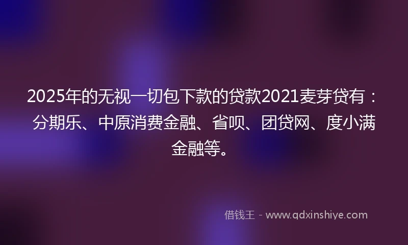 2025年的无视一切包下款的贷款2021麦芽贷有：分期乐、中原消费金融、省呗、团贷网、度小满金融等。