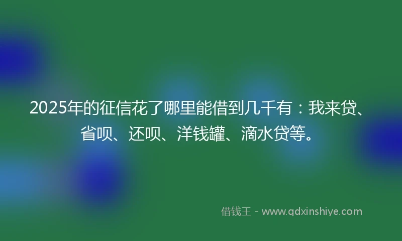 2025年的征信花了哪里能借到几千有：我来贷、省呗、还呗、洋钱罐、滴水贷等。