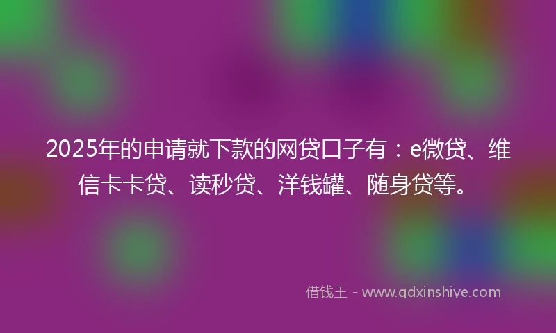2025年的申请就下款的网贷口子有：e微贷、维信卡卡贷、读秒贷、洋钱罐、随身贷等。