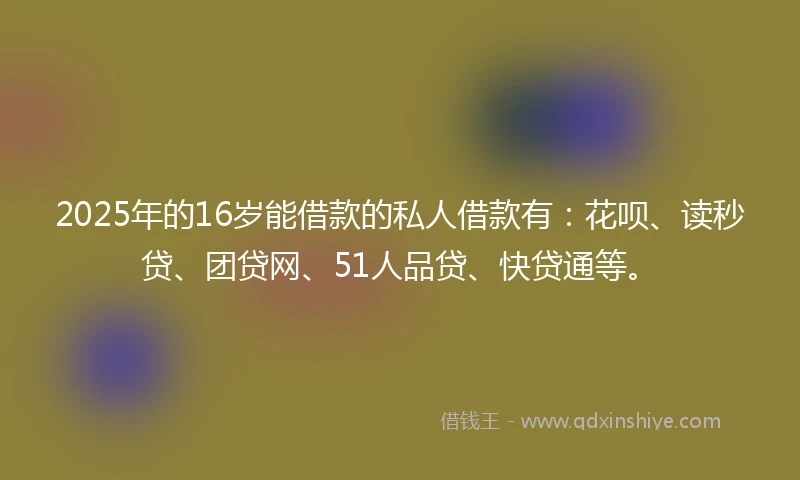 2025年的16岁能借款的私人借款有：花呗、读秒贷、团贷网、51人品贷、快贷通等。