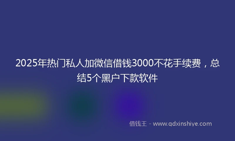 2025年热门私人加微信借钱3000不花手续费，总结5个黑户下款软件