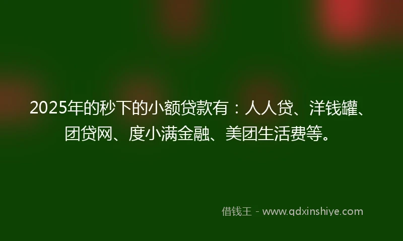 2025年的秒下的小额贷款有：人人贷、洋钱罐、团贷网、度小满金融、美团生活费等。