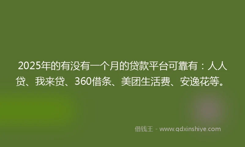 2025年的有没有一个月的贷款平台可靠有：人人贷、我来贷、360借条、美团生活费、安逸花等。