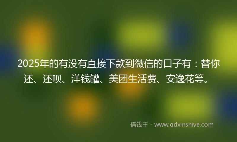 2025年的有没有直接下款到微信的口子有：替你还、还呗、洋钱罐、美团生活费、安逸花等。