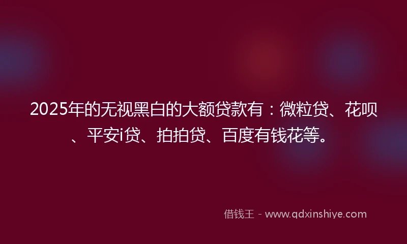 2025年的无视黑白的大额贷款有：微粒贷、花呗、平安i贷、拍拍贷、百度有钱花等。