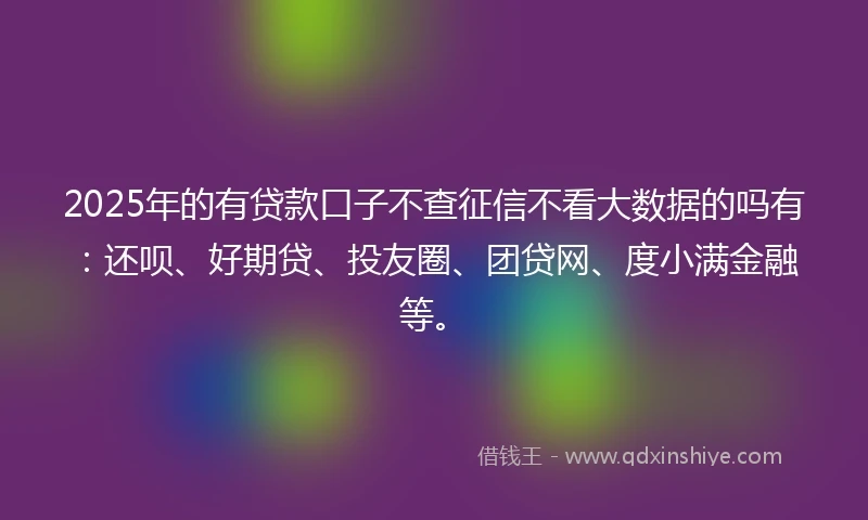 2025年的有贷款口子不查征信不看大数据的吗有：还呗、好期贷、投友圈、团贷网、度小满金融等。