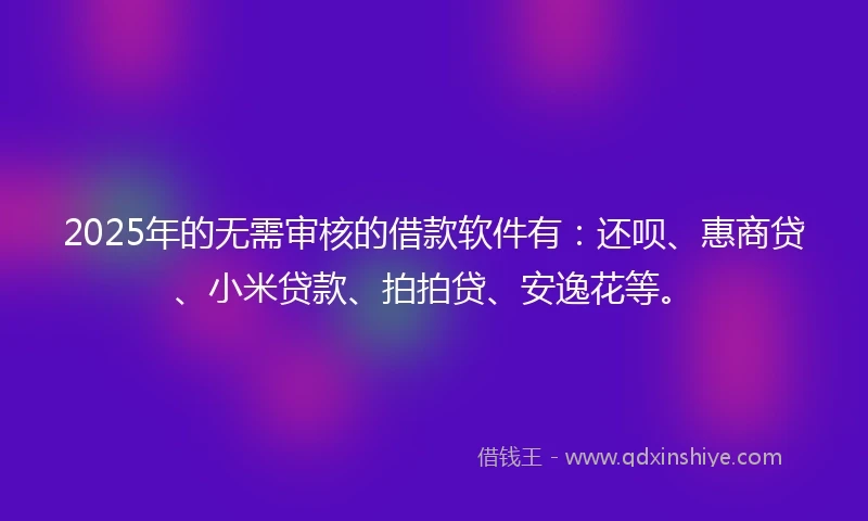 2025年的无需审核的借款软件有：还呗、惠商贷、小米贷款、拍拍贷、安逸花等。