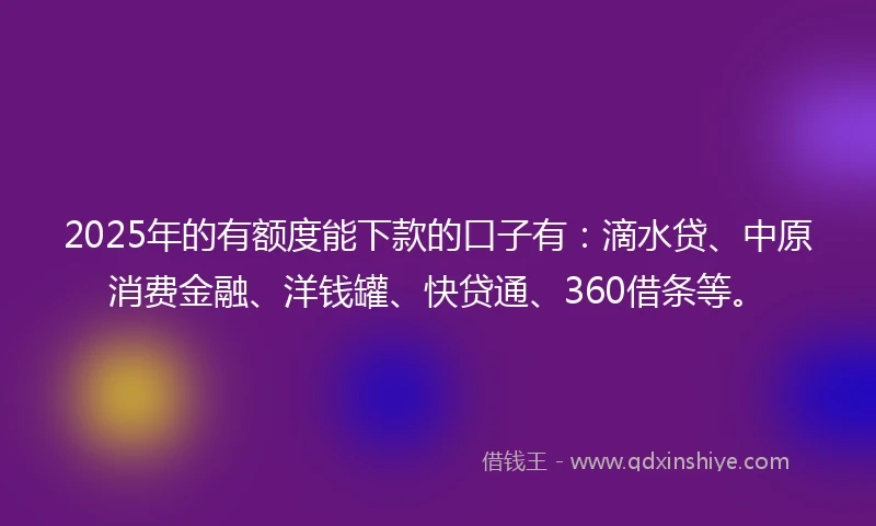 2025年的有额度能下款的口子有：滴水贷、中原消费金融、洋钱罐、快贷通、360借条等。