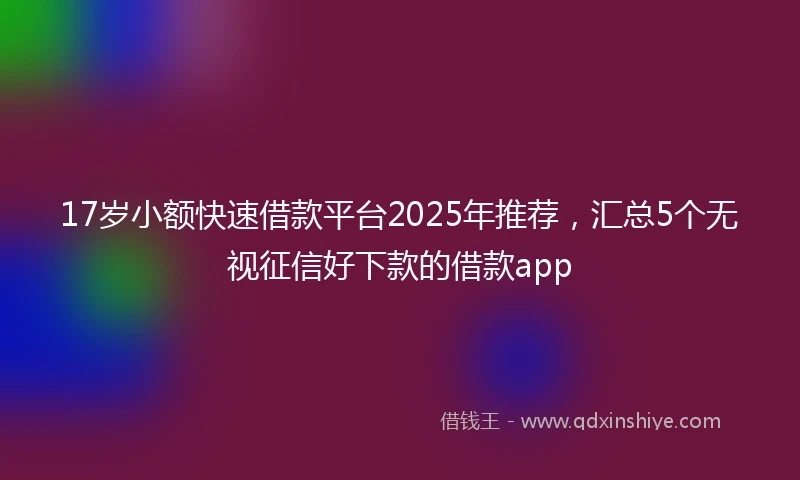 17岁小额快速借款平台2025年推荐，汇总5个无视征信好下款的借款app