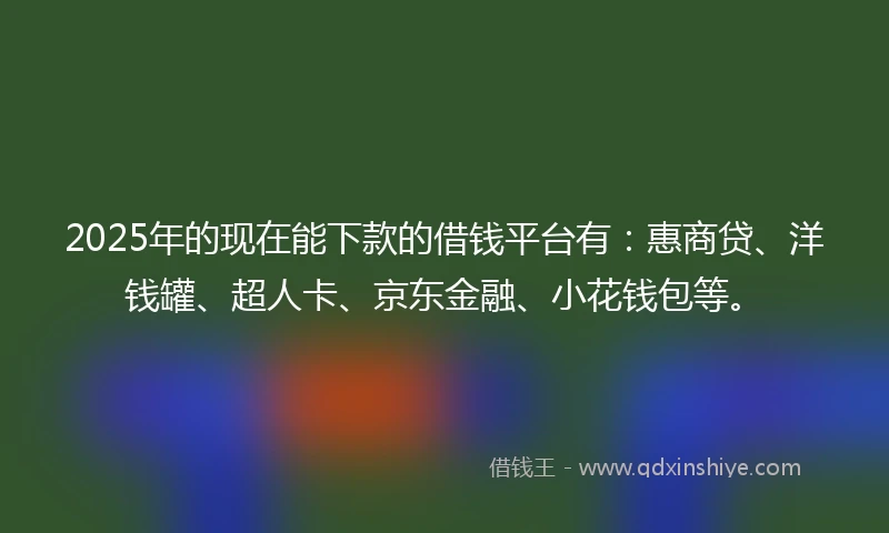 2025年的现在能下款的借钱平台有：惠商贷、洋钱罐、超人卡、京东金融、小花钱包等。
