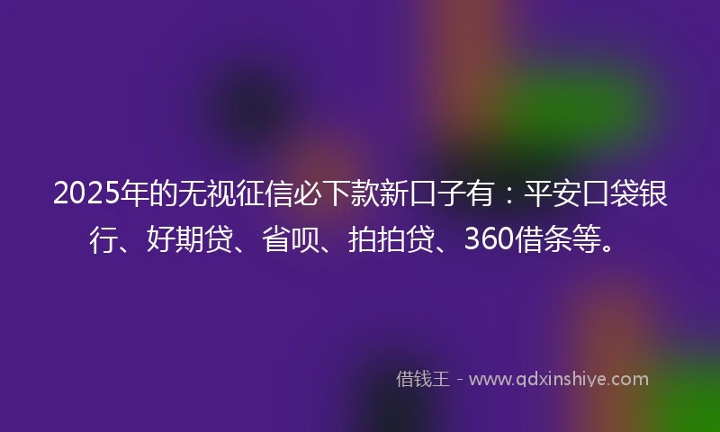 2025年的无视征信必下款新口子有：平安口袋银行、好期贷、省呗、拍拍贷、360借条等。
