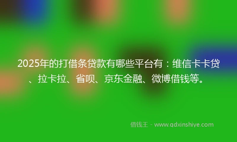 2025年的打借条贷款有哪些平台有：维信卡卡贷、拉卡拉、省呗、京东金融、微博借钱等。
