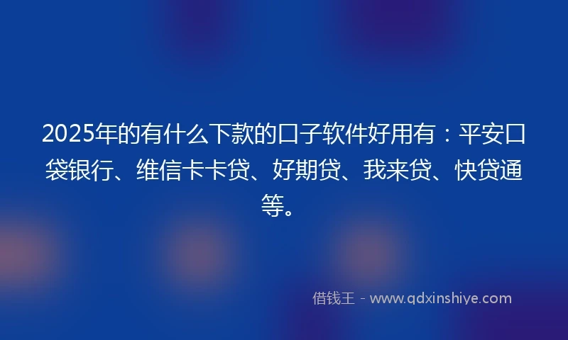 2025年的有什么下款的口子软件好用有：平安口袋银行、维信卡卡贷、好期贷、我来贷、快贷通等。