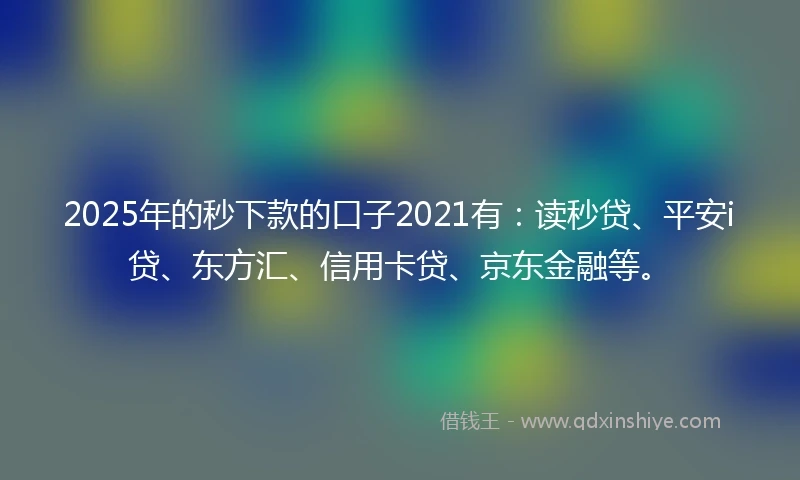 2025年的秒下款的口子2021有：读秒贷、平安i贷、东方汇、信用卡贷、京东金融等。