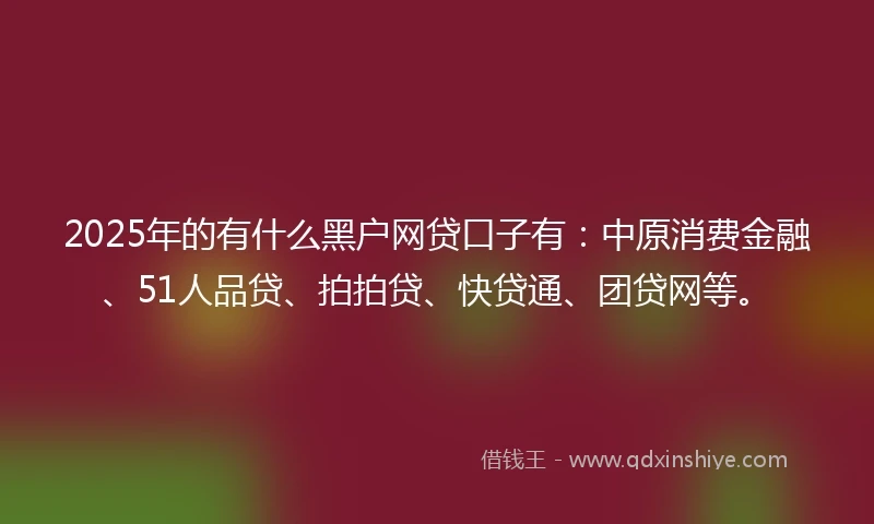 2025年的有什么黑户网贷口子有：中原消费金融、51人品贷、拍拍贷、快贷通、团贷网等。