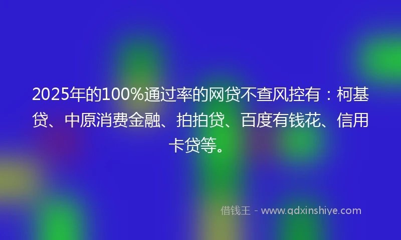 2025年的100%通过率的网贷不查风控有：柯基贷、中原消费金融、拍拍贷、百度有钱花、信用卡贷等。