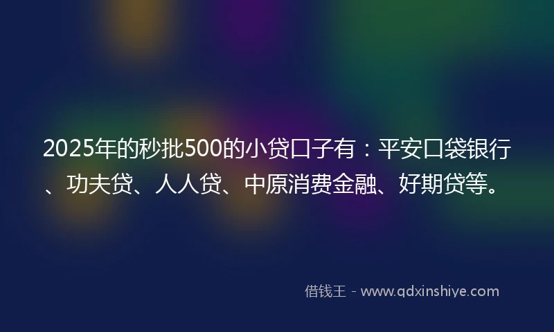 2025年的秒批500的小贷口子有：平安口袋银行、功夫贷、人人贷、中原消费金融、好期贷等。