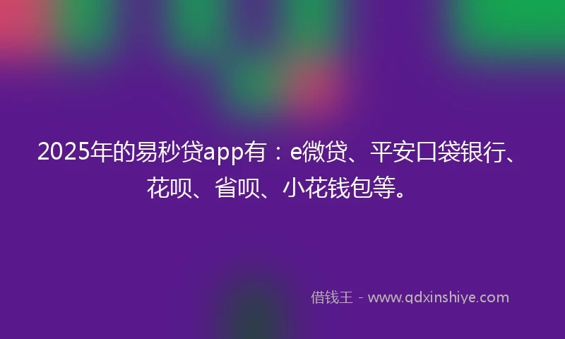 2025年的易秒贷app有：e微贷、平安口袋银行、花呗、省呗、小花钱包等。