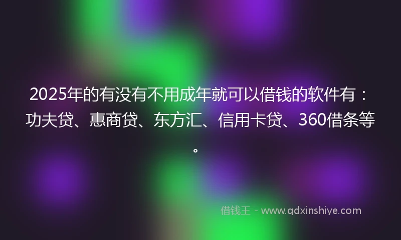 2025年的有没有不用成年就可以借钱的软件有：功夫贷、惠商贷、东方汇、信用卡贷、360借条等。