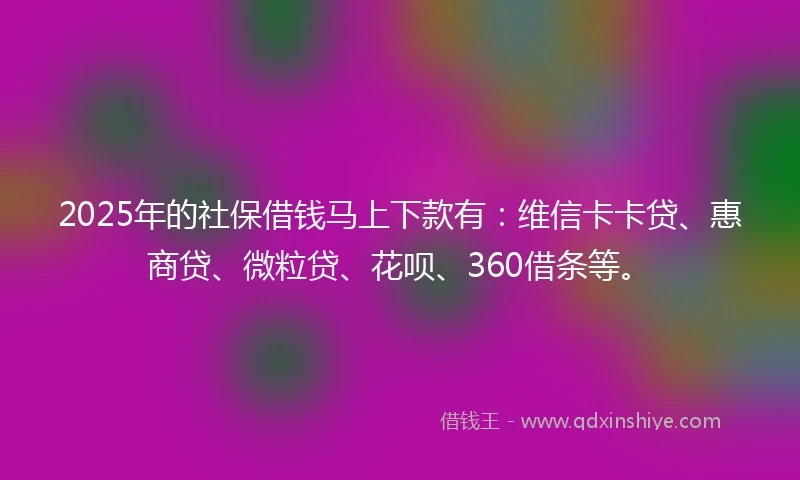 2025年的社保借钱马上下款有：维信卡卡贷、惠商贷、微粒贷、花呗、360借条等。