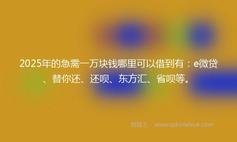 2025年的急需一万块钱哪里可以借到有：e微贷、替你还、还呗、东方汇、省呗等。