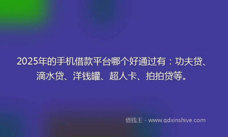 2025年的手机借款平台哪个好通过有：功夫贷、滴水贷、洋钱罐、超人卡、拍拍贷等。