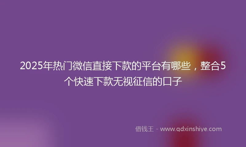 2025年热门微信直接下款的平台有哪些，整合5个快速下款无视征信的口子