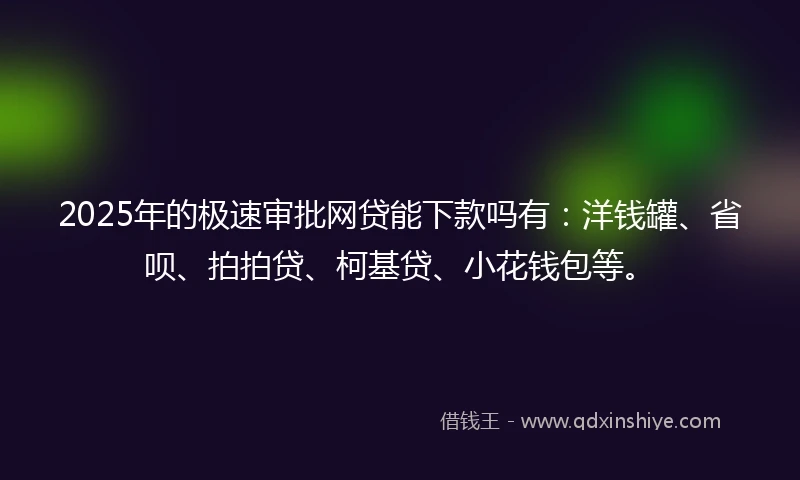 2025年的极速审批网贷能下款吗有：洋钱罐、省呗、拍拍贷、柯基贷、小花钱包等。