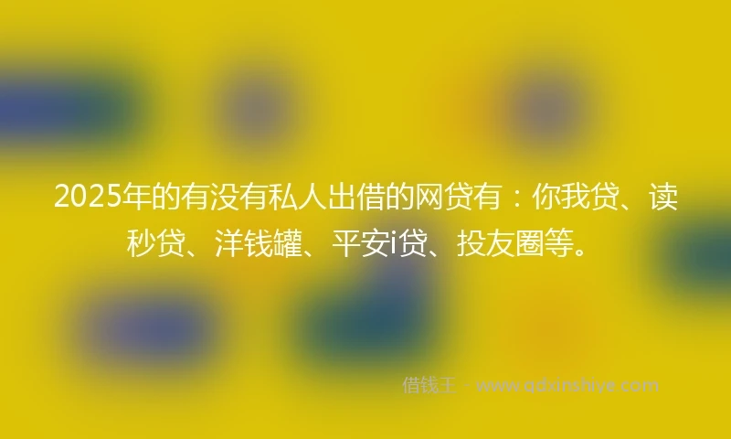 2025年的有没有私人出借的网贷有：你我贷、读秒贷、洋钱罐、平安i贷、投友圈等。