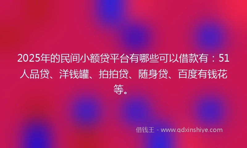 2025年的民间小额贷平台有哪些可以借款有：51人品贷、洋钱罐、拍拍贷、随身贷、百度有钱花等。