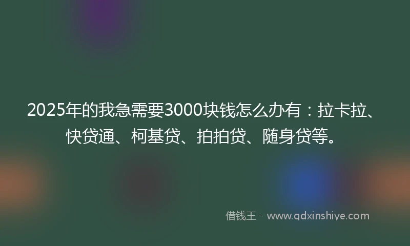 2025年的我急需要3000块钱怎么办有：拉卡拉、快贷通、柯基贷、拍拍贷、随身贷等。