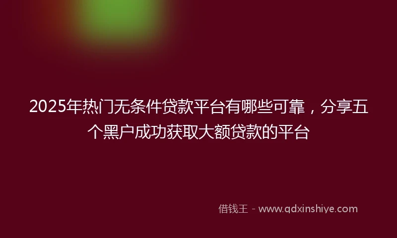 2025年热门无条件贷款平台有哪些可靠，分享五个黑户成功获取大额贷款的平台