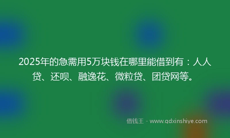 2025年的急需用5万块钱在哪里能借到有：人人贷、还呗、融逸花、微粒贷、团贷网等。