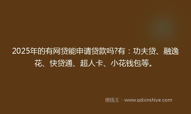 2025年的有网贷能申请贷款吗?有：功夫贷、融逸花、快贷通、超人卡、小花钱包等。