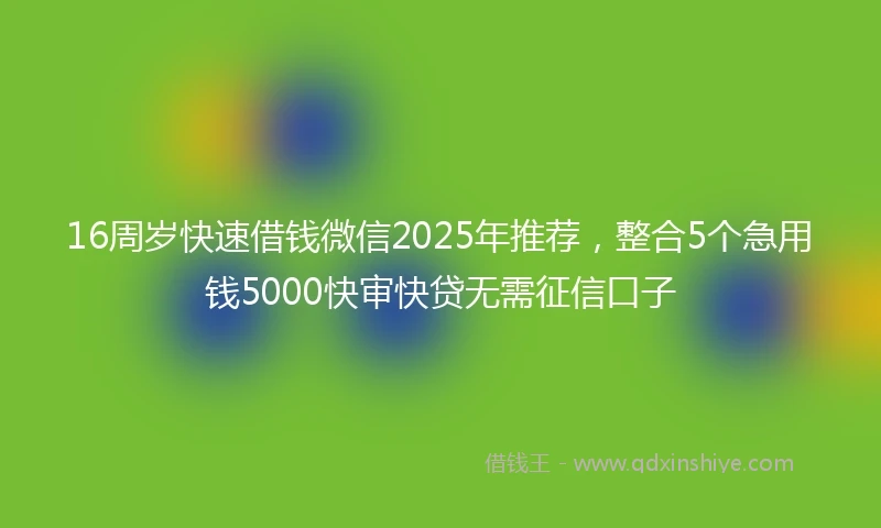 16周岁快速借钱微信2025年推荐，整合5个急用钱5000快审快贷无需征信口子